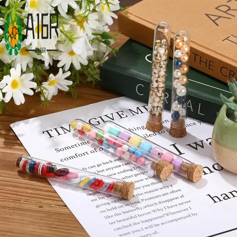 

A16R-100PCS Glass Test Tubes With Cork Clear Stoppers Round Bottom Lab Test Alcohol Tampons Tubes Container(15X100mm/13Ml)