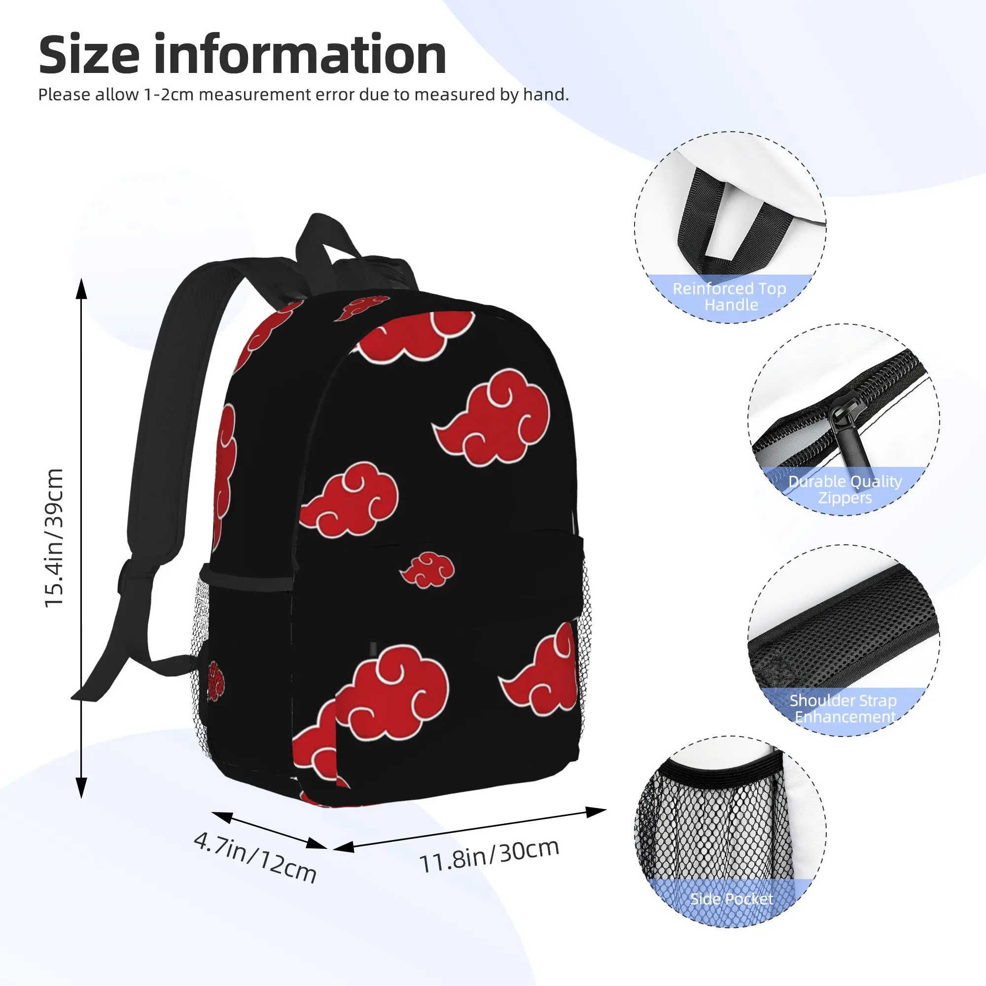 Black and Red Cloud Backpack Hot Sale Daypack Large Capacity Boys Girls BookBag Shoulder Bags for Men Women School Bag