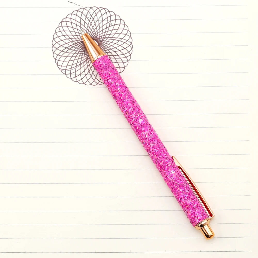 1/6 Pieces Press Ballpoint Pen Luxury Cute Kawaii Pink Roseo Metal Stationery School Office Supplies Spinning