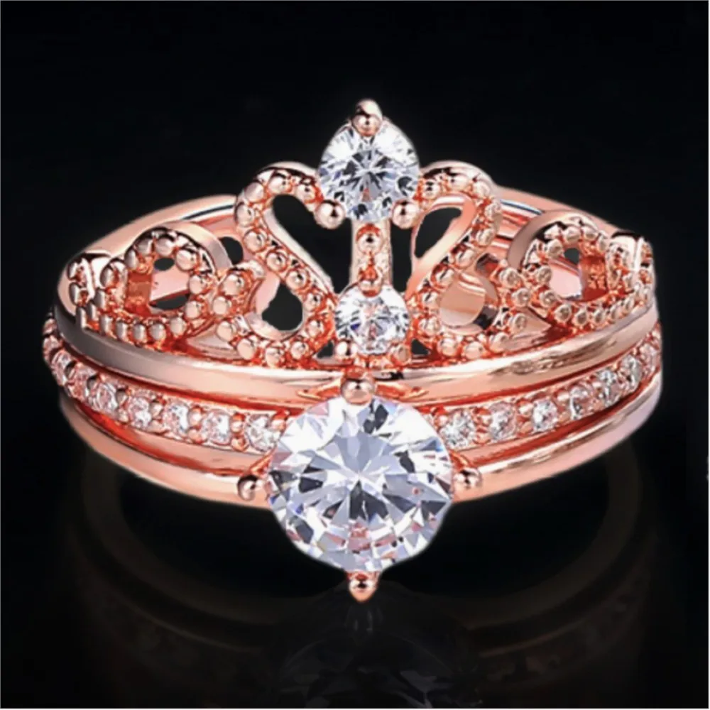 Роскошные кольца принцессы с короной льда для женщин, элегантные обручальные кольца с кубическим цирконием, комплект ювелирных изделий на палец R349