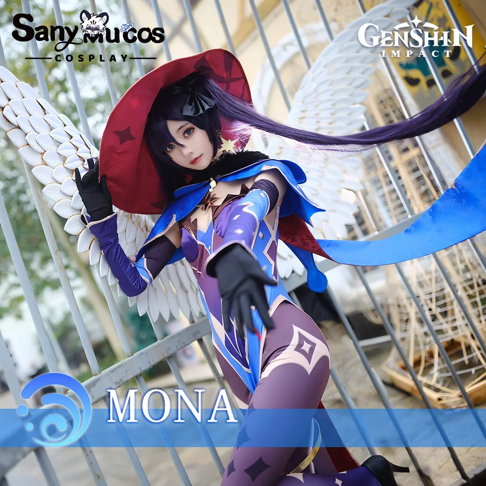 

【48H To Ship】SanyMuCos Genshin Impact Mona Cosplay Costume Cute Sexy Clothes Witch Bodysuit Mondstadt Mona Wig Halloween Set