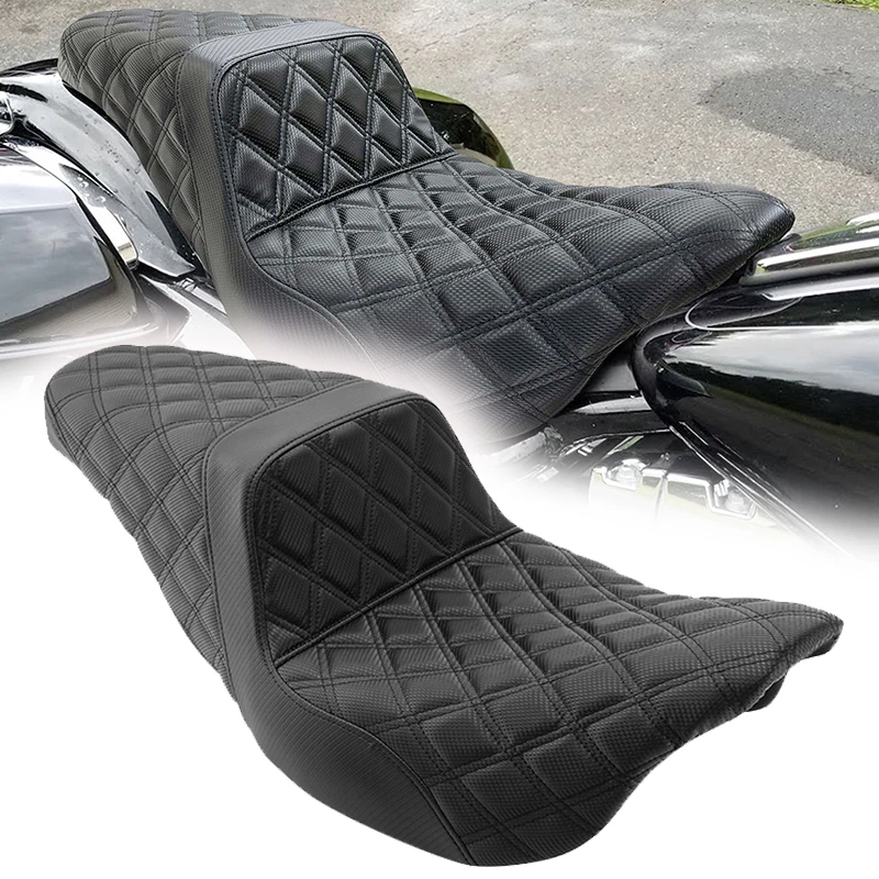 

Motorcycle Black PU Leather Two-up Seat Cushions For Harley Touring Electra Glide Street Glide Road Glide Road King CVO 09-23