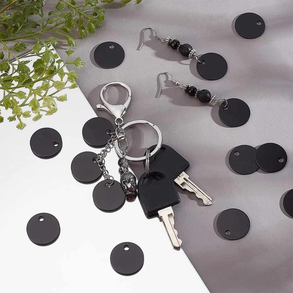 30Pcs Black Flat Round Stamping Blank Tags 0.8 Inch Aluminum Tags with Hole for Laser Engraving Dog ID Tags Necklace making kit