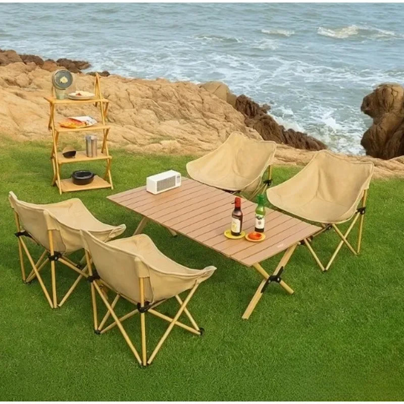 Camping picnic tables and chairs, outdoor portable folding egg roll table