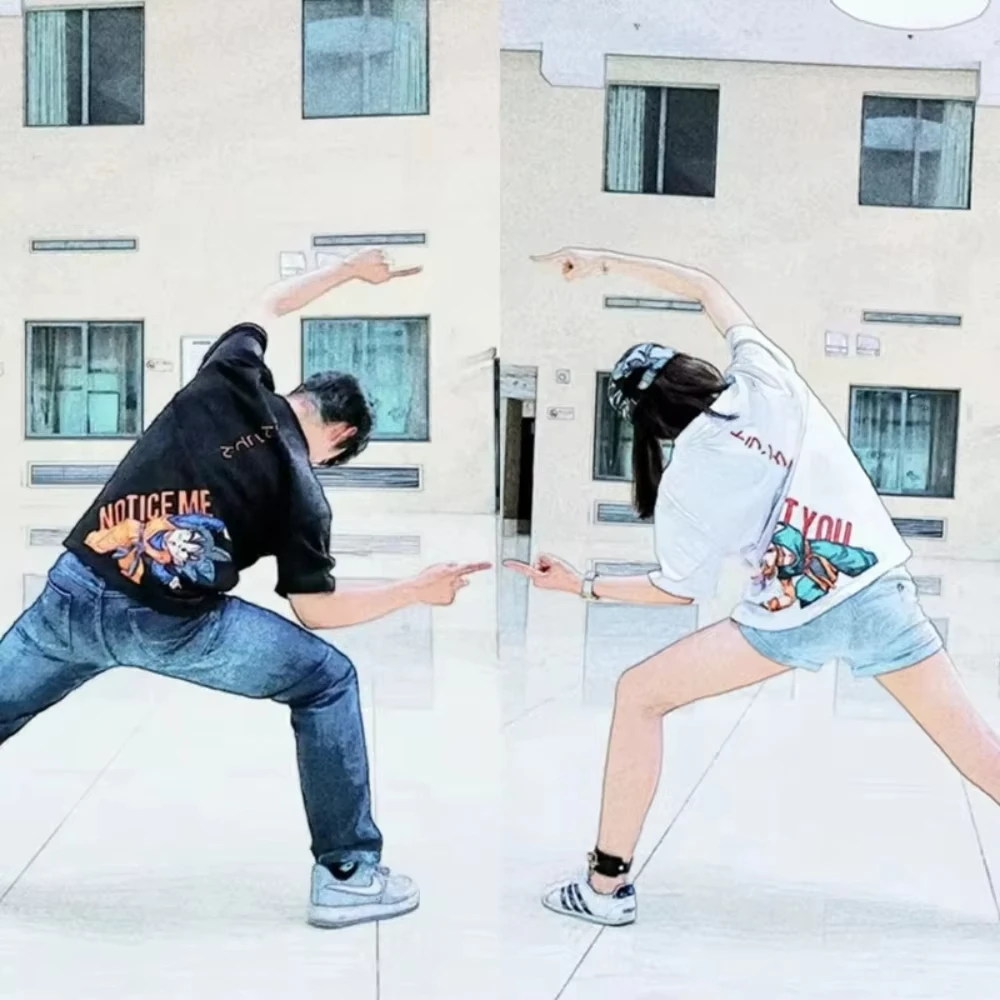 Dragon Ball T-shirt Set 2026 Summer Black White Cotton Anime Tee Goku Trunks Notice Me Get You Japanese Couple Streetwear view 2