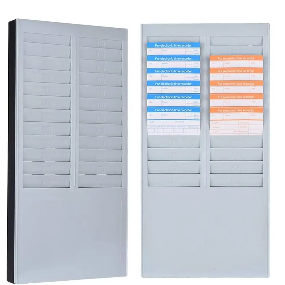 

24 Slots Time Card Rack Hanging Hole Plastic Attendance Recorder Double Row Wall Mounted Puch Cards Holder Rack Display Stand