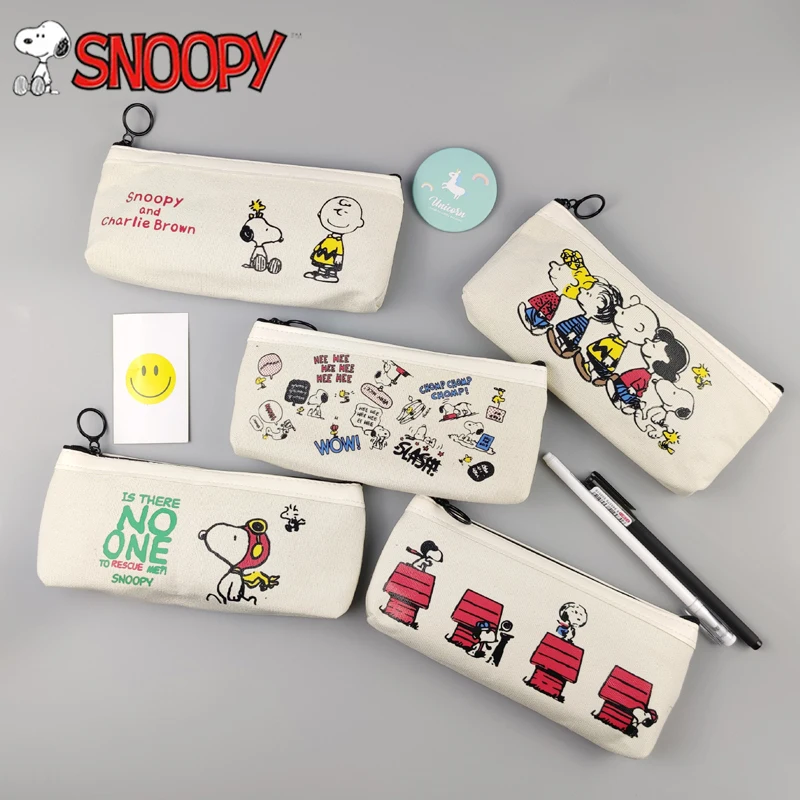 Snoopy Cartoon Canvas Pencil Case Cute Zipper Stationery Box borsa portaoggetti di grande capacità ragazza ragazzo studenti materiale scolastico