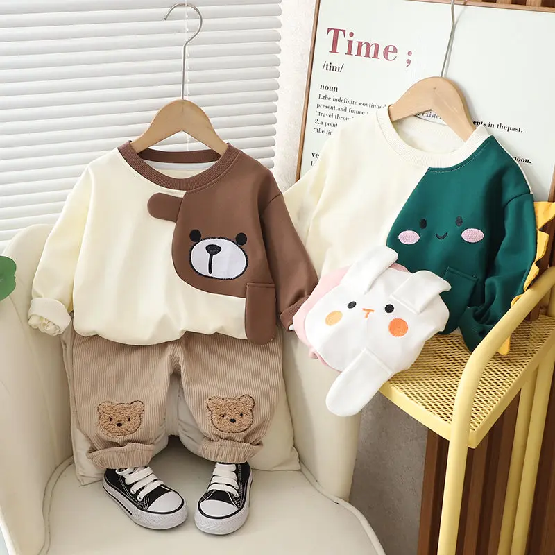 Infant Clothing Sports Striped Candy Cartoon Bear T-shirt Denim Pants 2pcs/Set Children Toddler Tracksuit Kids Boys Clothes Suit