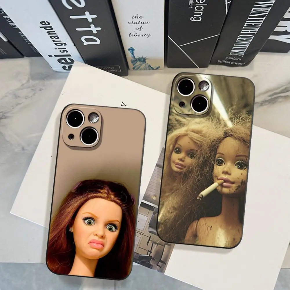 HYBXAXC Funny Doll Face Phone case For iPhone 16,15,14,13,12,11,Pro,Max,Plus,X,XS,SE,E,Mini,Soft Silicone Black Case for CS DOTA
