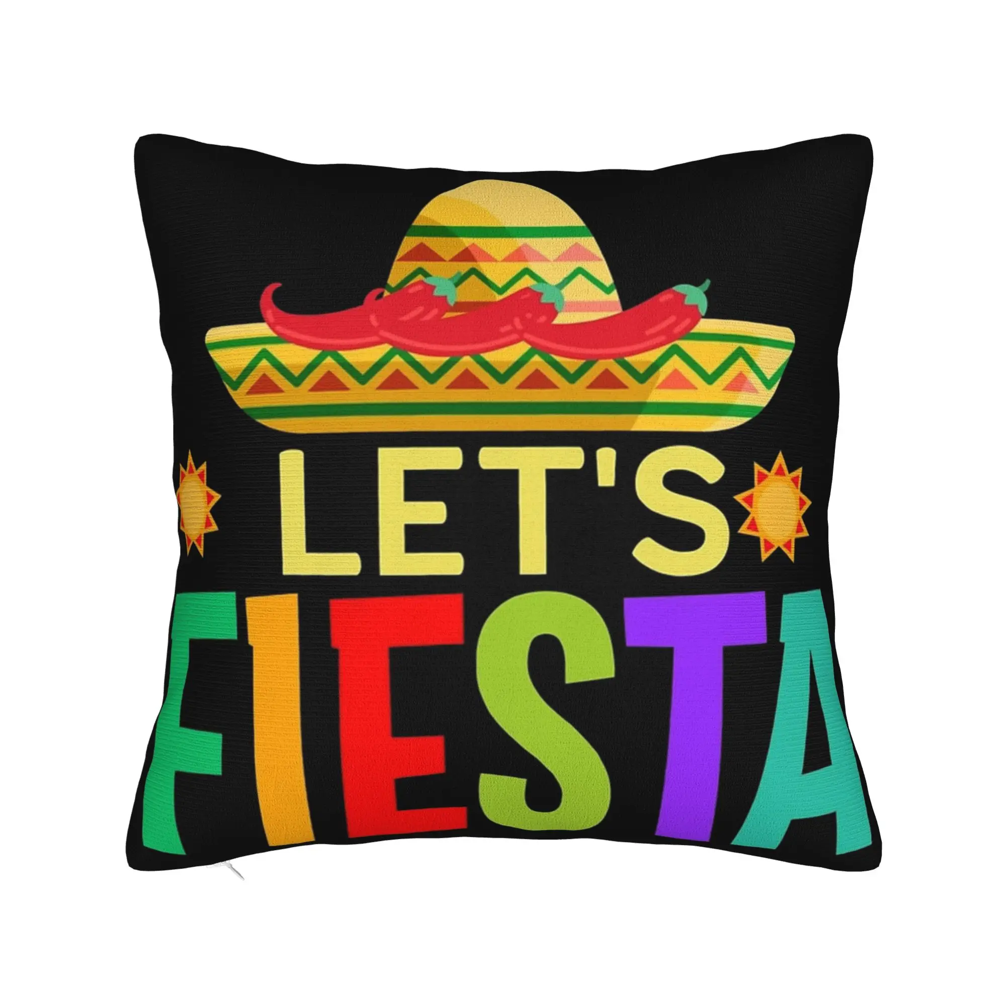 Let's Fiesta Cinco De Mayo  Pillowcase Merch Soft Cushion Cover Decorative  Pillow Case Cover Seat Multi-Size