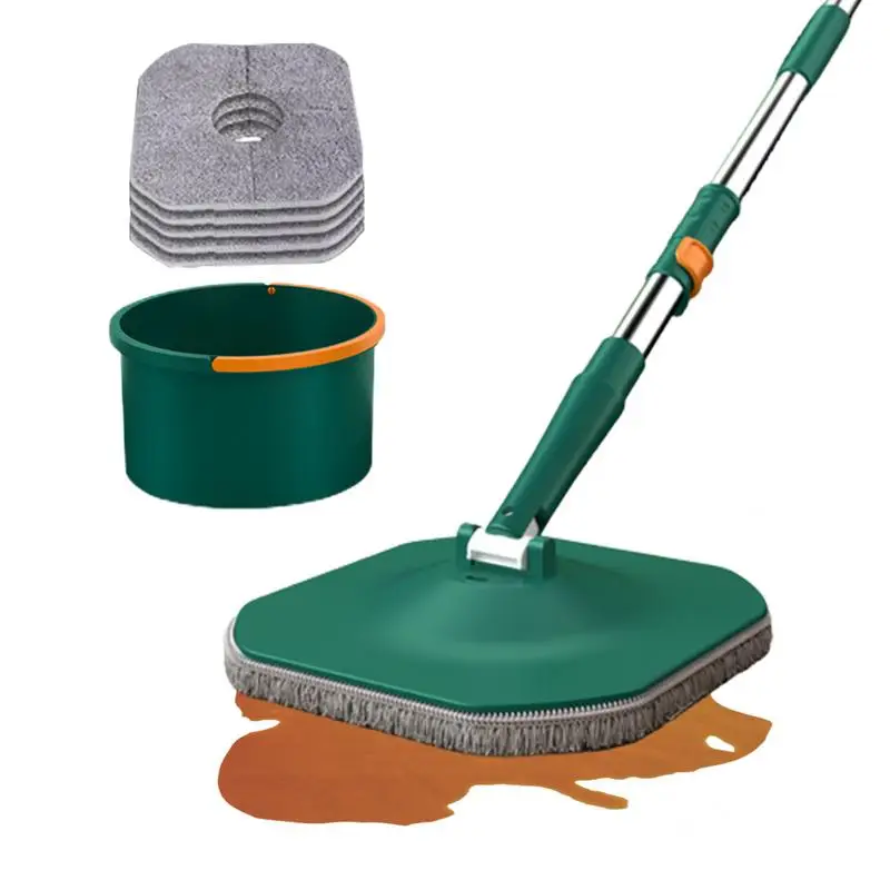 Spin Mop and Bucket Set Multifunction Dust Mop Square Spin Mop Wood Floor Cleaning Supplies for Hardwood Marble Tile Floor