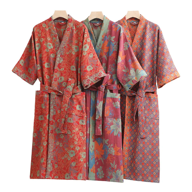 Double Layer Gauze Thin Bathrobe Spring and Summer Quick Drying Yukata High-end Pure Cotton A-level Fabric