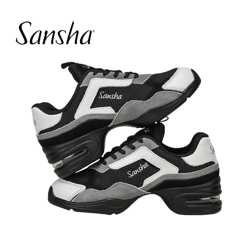 Sansha Modern Dance Shoes Jazz Dance Square Dance Shoes Leather Mesh Patchwork Color Collision Sports Shoes H20 Unisex