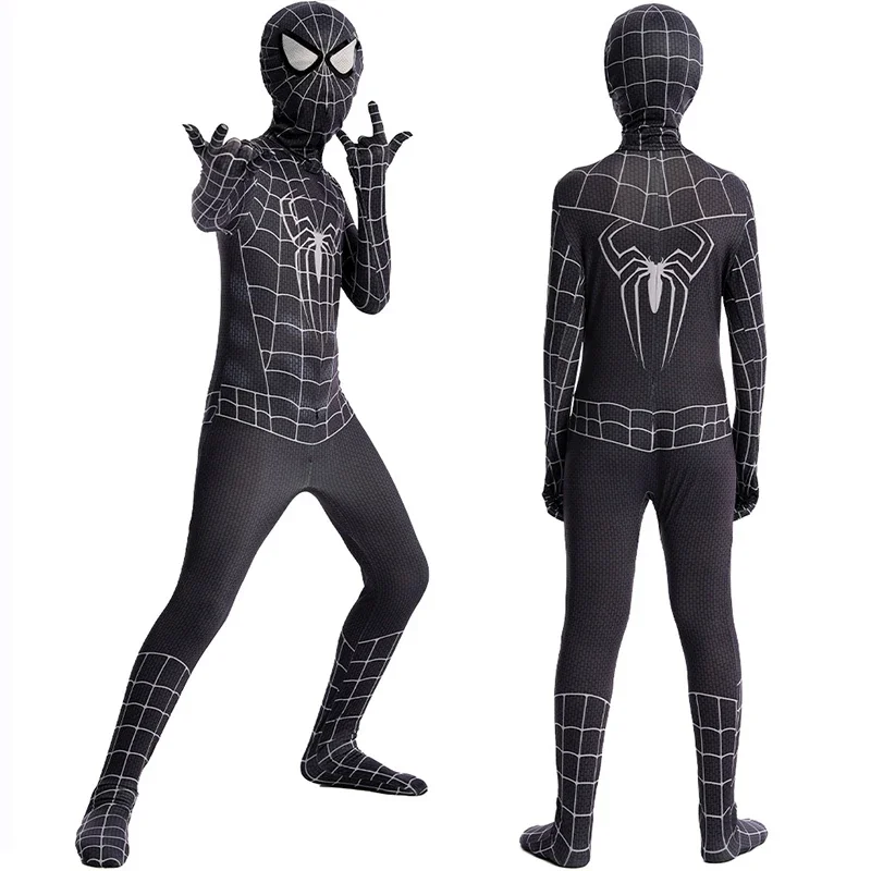 Tobey Maguire Black Spiderman Kostuum Venom Symbiont Cosplay Zentai Bodysuit Jumpsuit Superheld Halloween Kostuum Voor Kinderen Volwassen