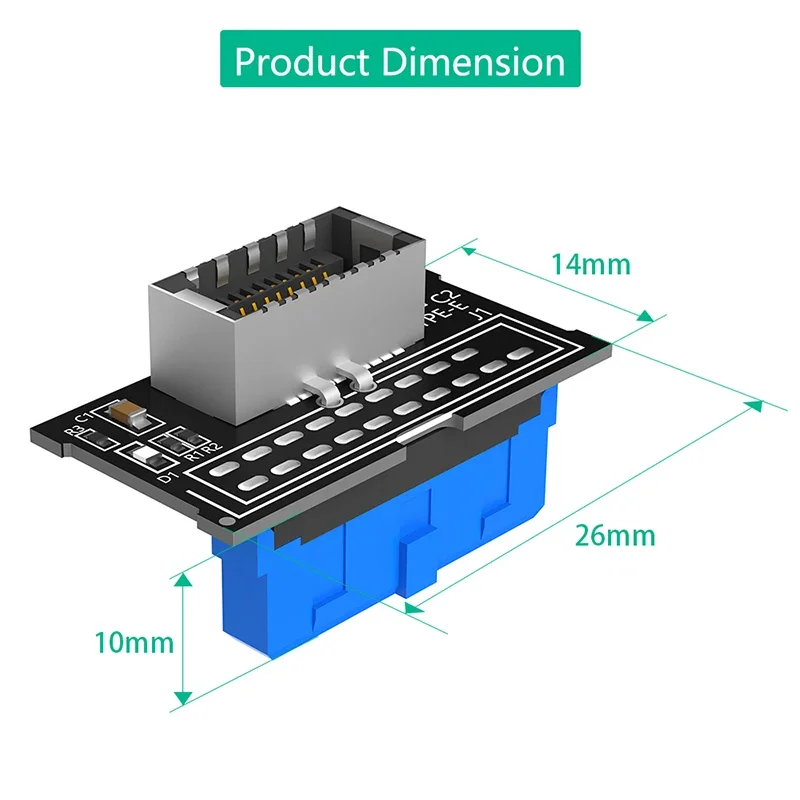 NEUER USB-Frontplatten-Adapter Typ-E-Buchse auf USB 3.0 19-poliger Stecker-Adapter Interner vertikaler Header-Splitter für Typ-C-Motherboard