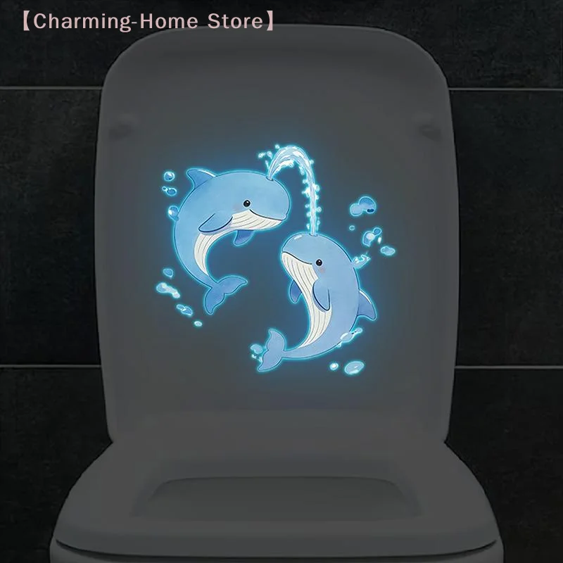 【M】Blue Luminous Dolphin Toilet Stickers Self-Adhesive Removable Glow-in-the-Dark Decal Bathroom Wall Sticker Car Stickers