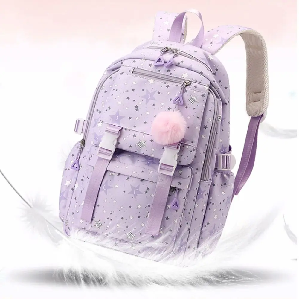 Cute Star Print School Backpack Large Capacity Multi-pockets Girls Schoolbag Breathable Splash-Resistant Laptop Shoulders Bag