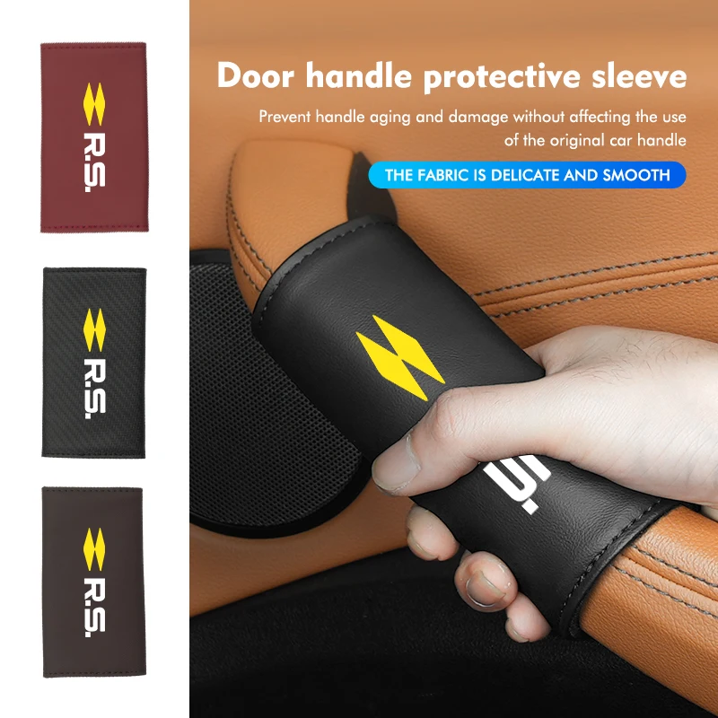 Car Door Inner Handle Protective Leather Anti-Wear Sleeve Decor For Renault RS Sport Megane 3 4 2 Clio 5 Line Sandero Scenic