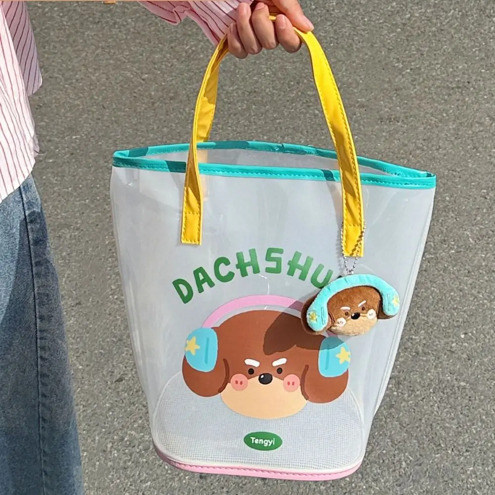 

Shopping Bag Waterproof Jelly Beach Bag Cartoon Print Large Capacity PVC Beach Bag Summer Casual Transparent Shoulder Bag Sports
