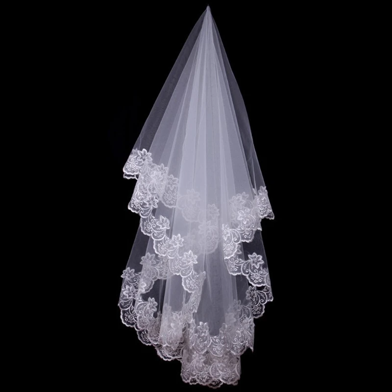 150cm Women Bridal Short Wedding Veil White Layer Lace Flower Appliques Dropshipping