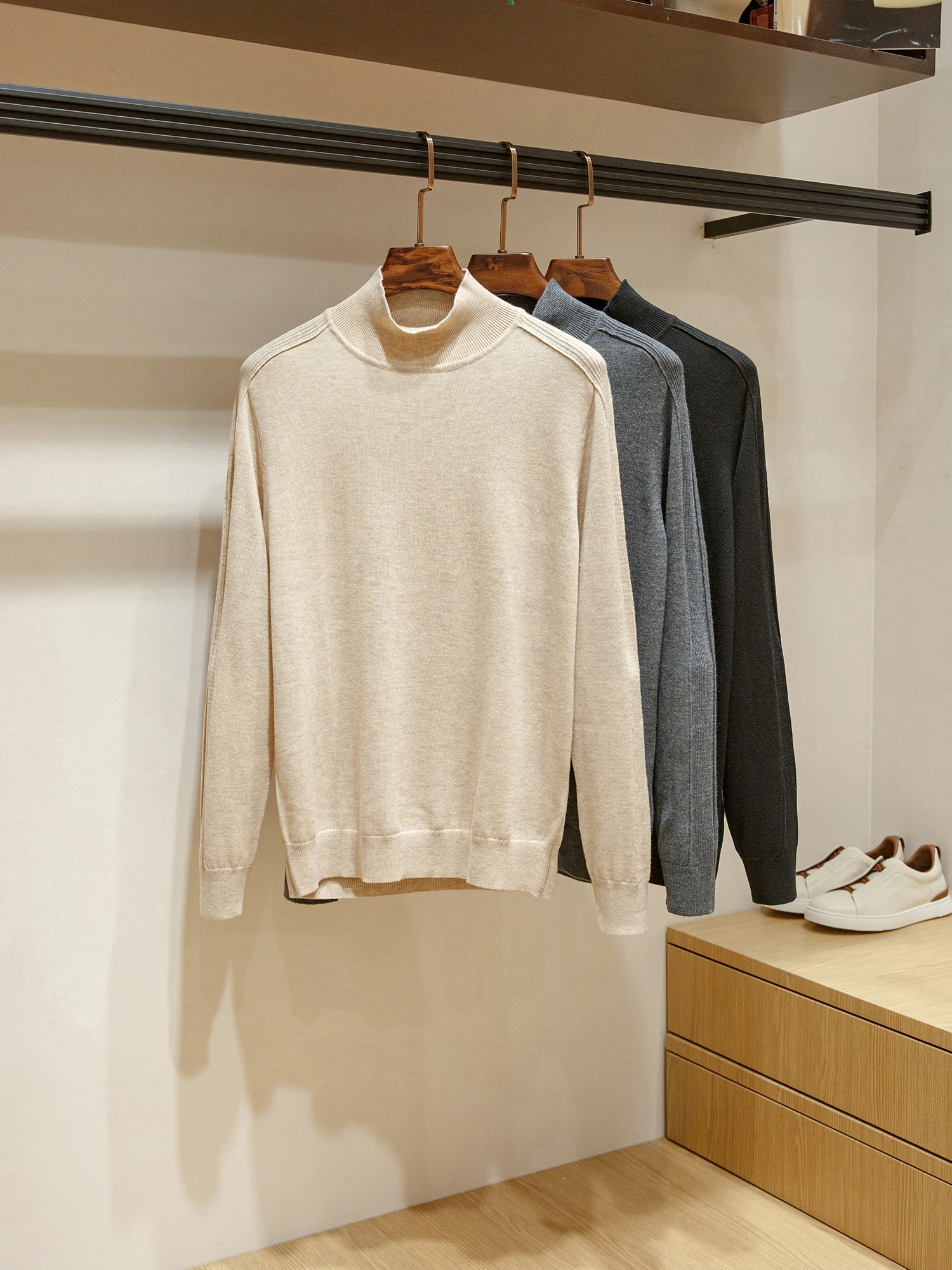 

Comfortable Soft Wool Blend Men's Casual Thin f High Collar Sweater Faionable Ci Sle Long Sve Winter Knitwear