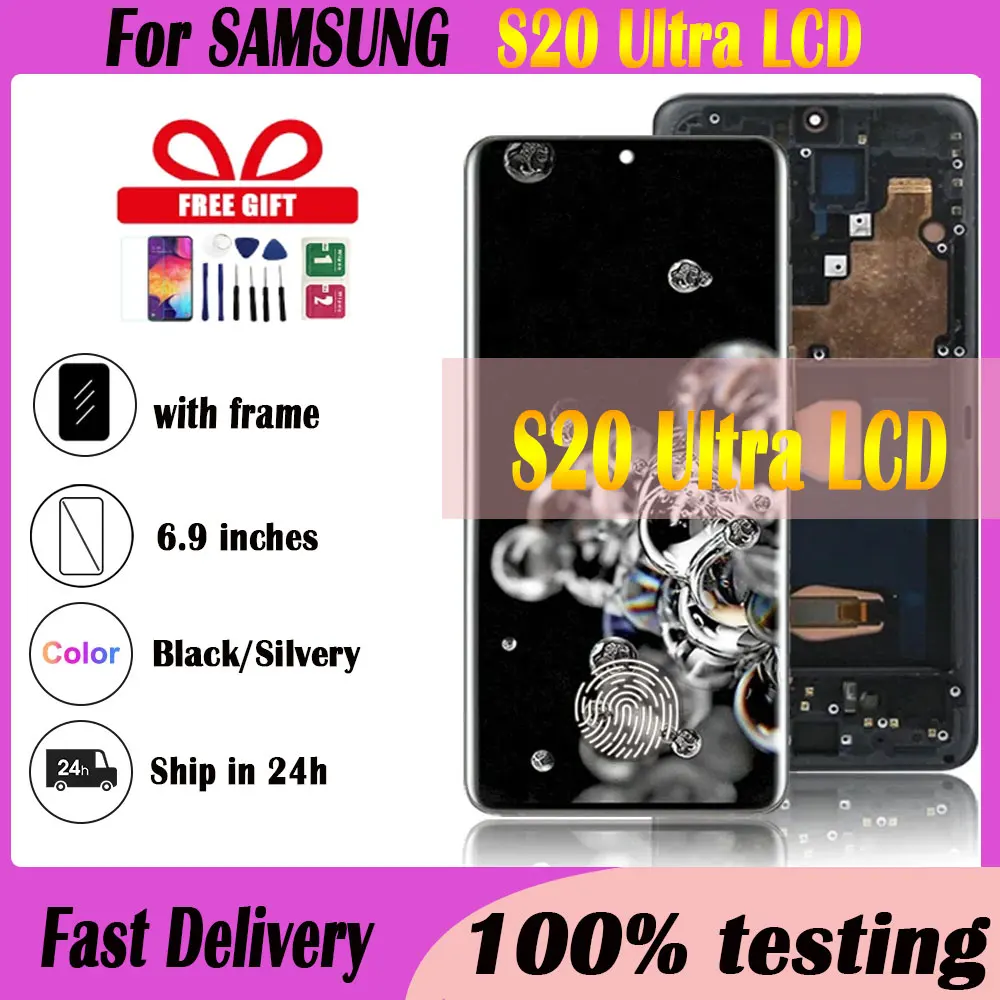 

Super AMOLED S20Ultra Display Replacement for Samsung S20 Ultra 4G/5G G988U G988B Lcd Display Touch Screen Digitizers With Frame