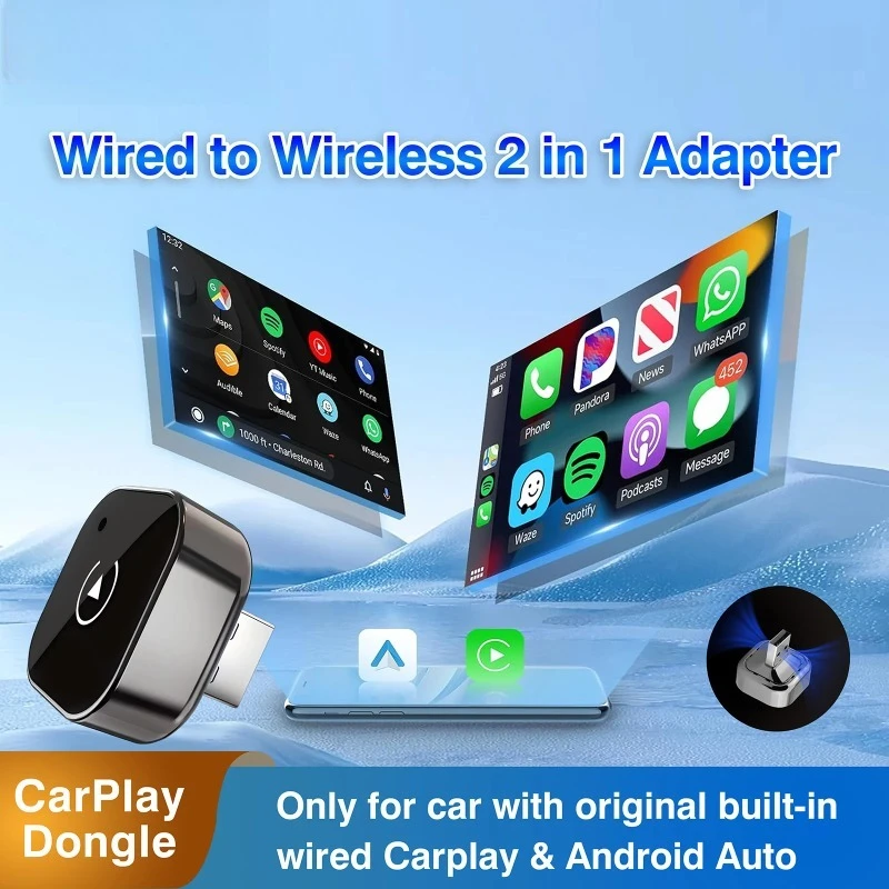 2 In 1 Wireless Carplay & Android Auto Adapter 5ghz Wifi Type-C/Usb Plug Play With 2 Free Gifts Car Electronics Accessory