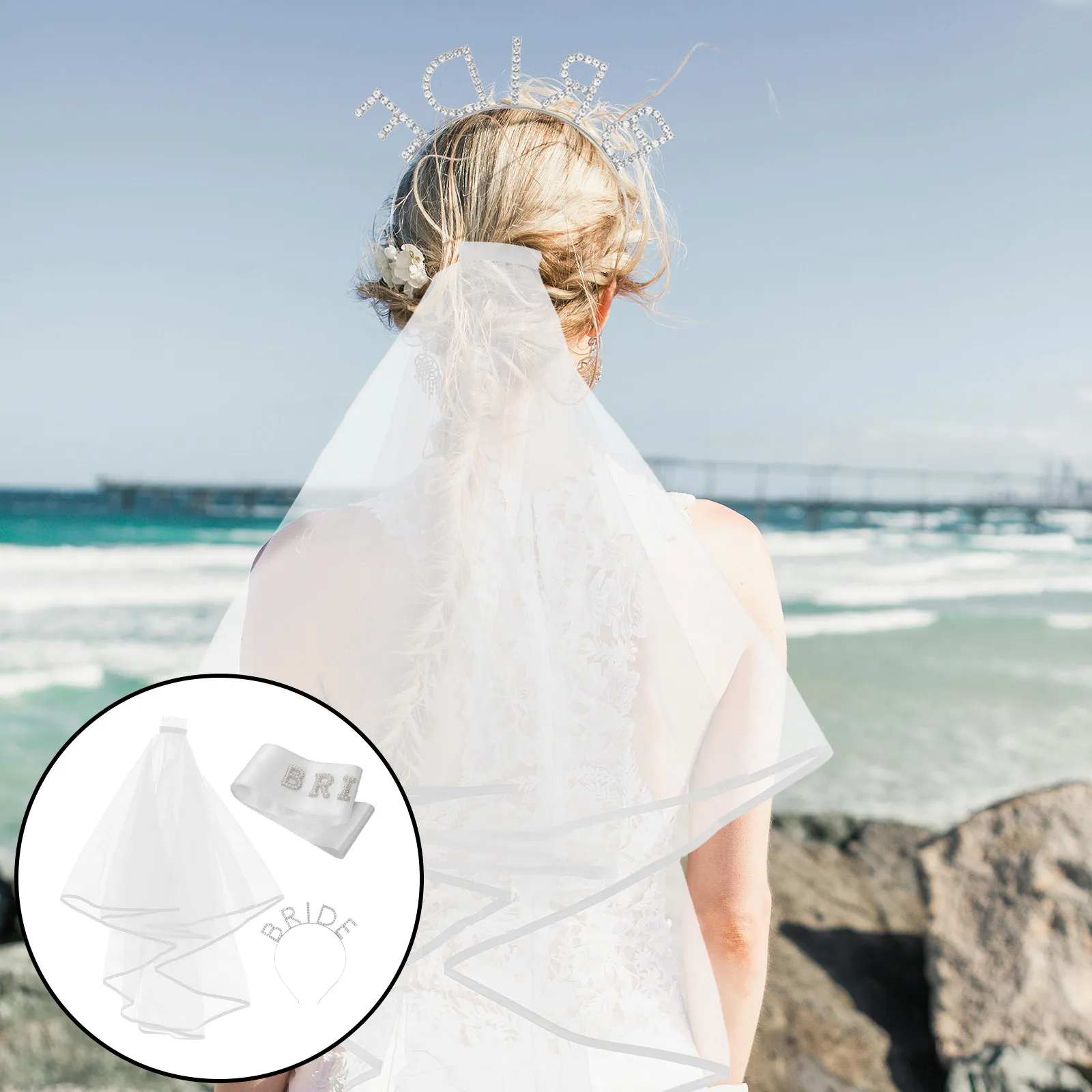 

1Set Sophisticated Pearl Embellished Bridal Veil Headband Set Comfort Lightweight Wedding Hair Accessory for Bride to Be Bridal
