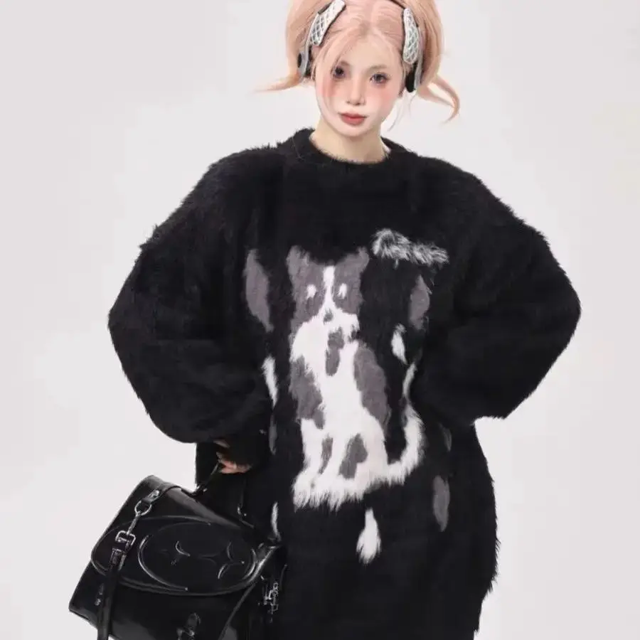 American Sweater Retro Lazy Wind Sweater Women Autumn Winter New Loose Casual Warm Furry