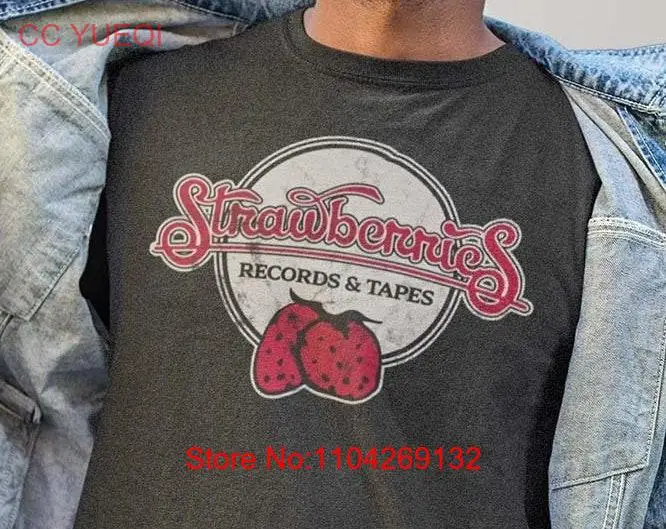 Strawberries Records Tapes short sleeve unisex retro t shirt Bygone Brand long or short sleeves