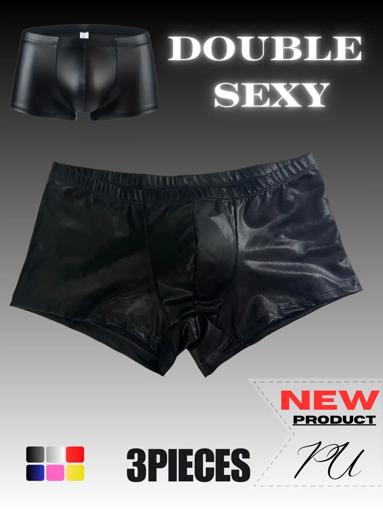 

3pcs men's PU leather flat corner shorts, sexy, suitable for dress up parties, adult novelty, nightclub parties, sweet gifts