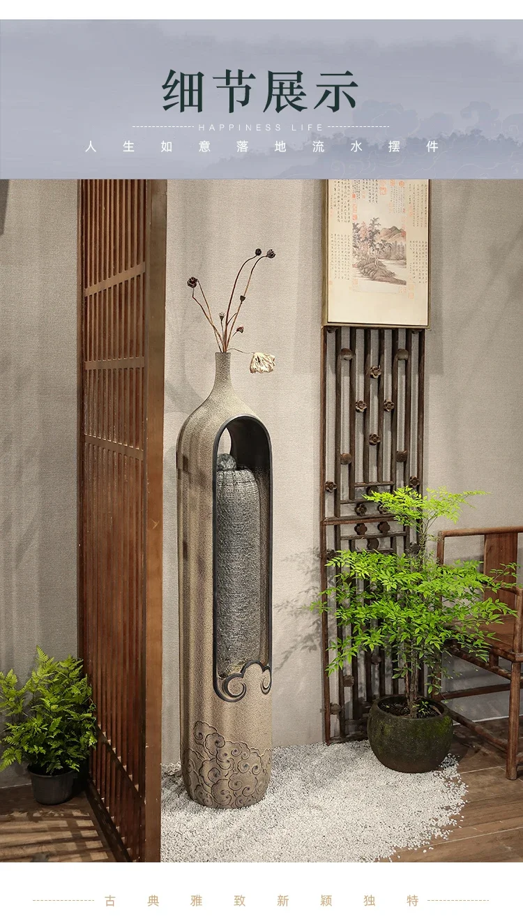 Q XZQFloor-to-ceiling flowing water ornament New Chinese-style living room decoration Fountain lucky circulating water landscape