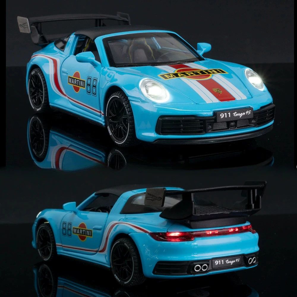 

Масштаб 1:32, 911 Martini GT3 RSR, спортивный автомобиль, игрушечная модель, металлический литой под давлением звук, свет, откатные модели суперкара, коллекция, подарки для детей