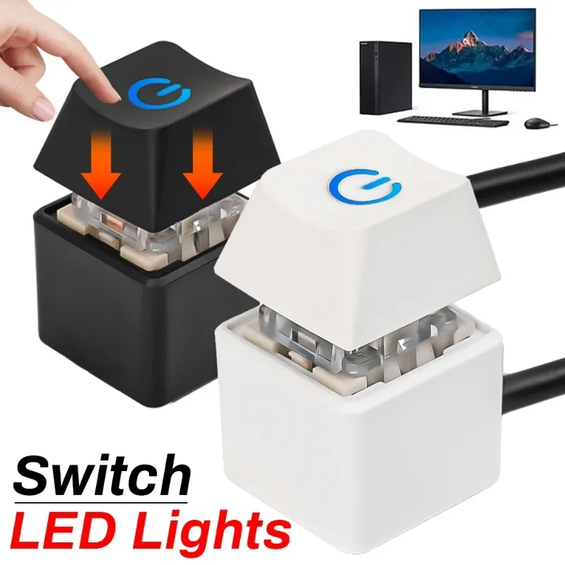 Computer Desktop Switch 1.8m Colorful LED Lights PC Motherboard External Start Power OnOff Button Extension Cable for HomeOffice