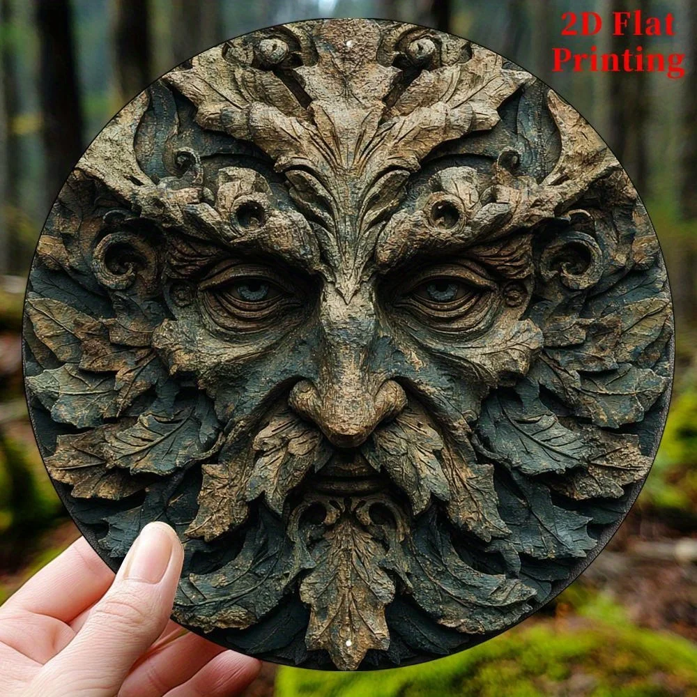 2D Flat, 1pc Bohemian Round Wooden Sign, Forest Elf Tree Spirit Design, Country Wall Art for Courtyard Kitchen Office
