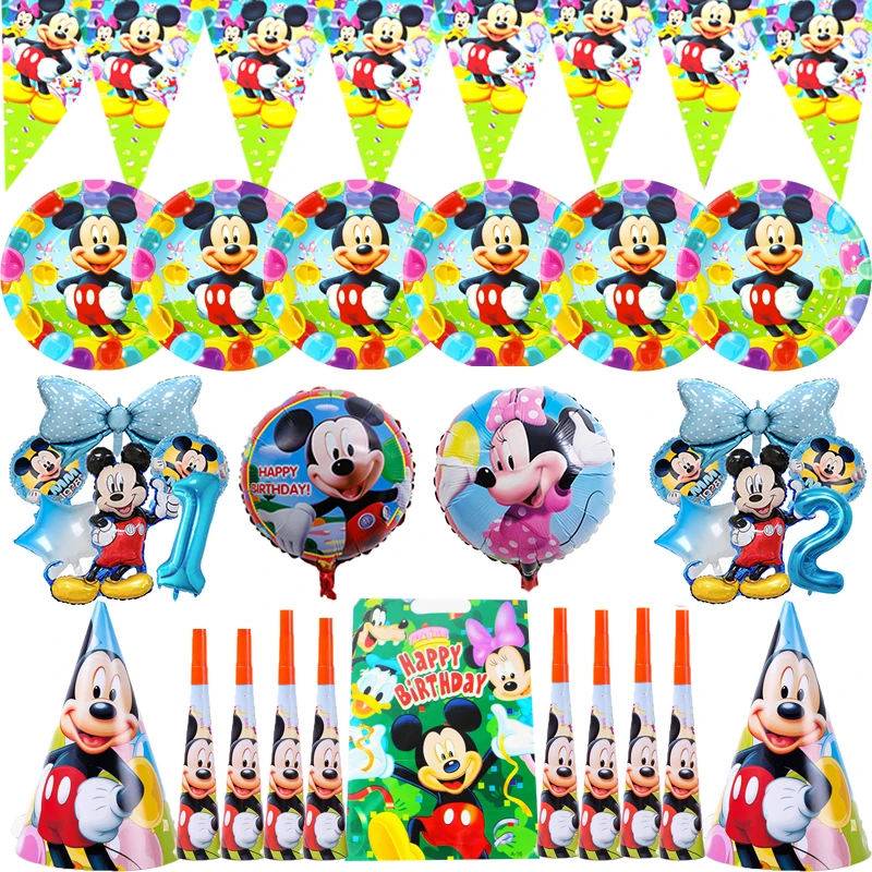 Disney Mickey Mouse Theme Kid Favor Boy Birthday Party Balloon Decor Mickey Tableware Paper Cup Banner Tablecloth Party Supplies