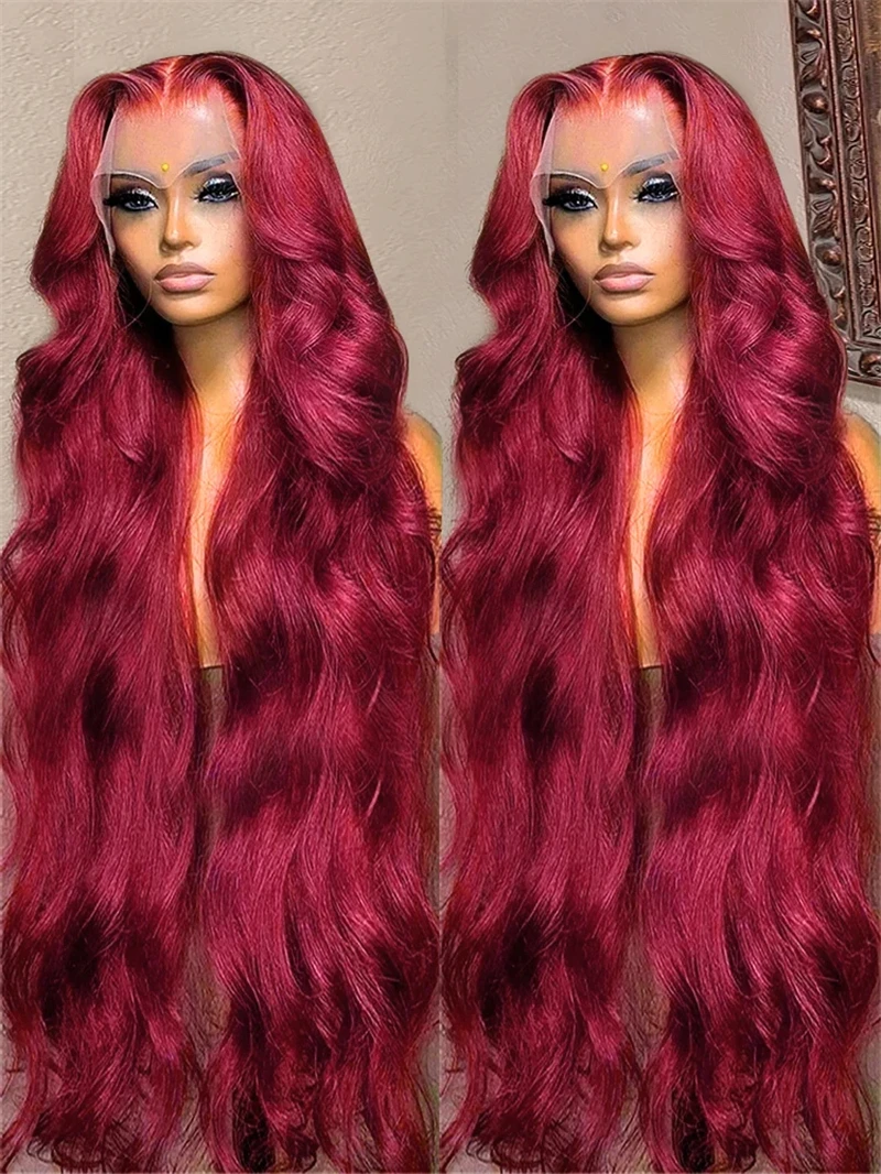 13x4 Body Wave 99j Burgundy Lace Front Wigs HD Transparent Lace Front Human Hair Wig Pre Plucked Lace Frontal Wig For Women