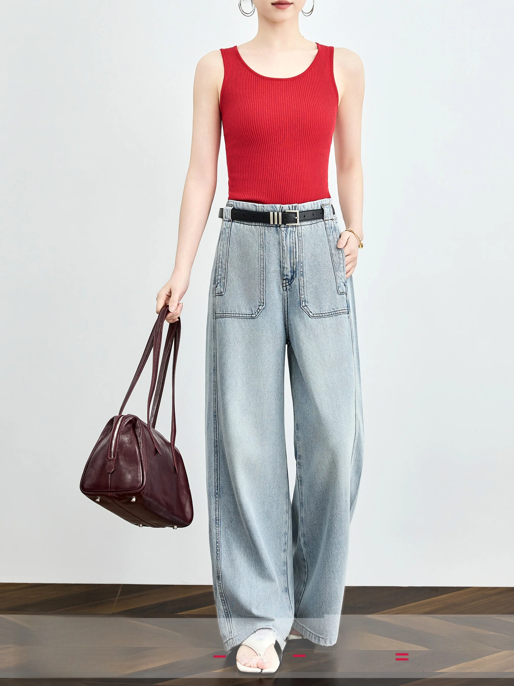 

High Waist Wide Leg Jeans Moonlight Denim Loose Fit Thin Summer Women's American Retro Style Pocket Detail Medium Softness