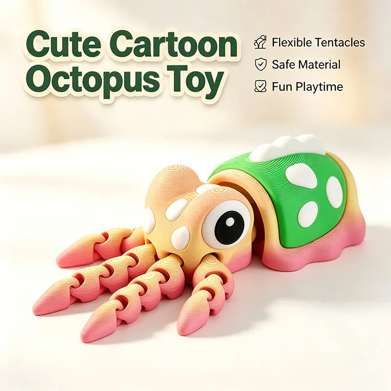 3D Printed Squid Figurine Movable Jointed Squid Sculpture Desk Decor Home Room Decoration Collectible Gift