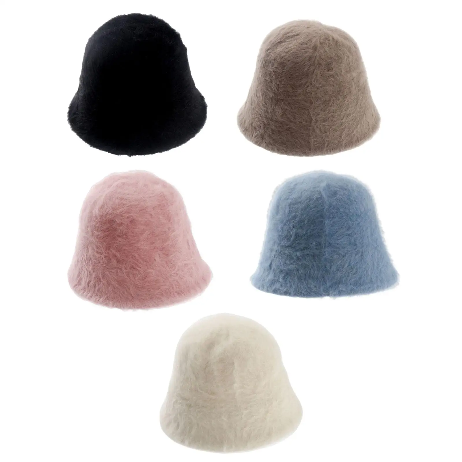 Faux Plush Bucket Hat Beanie Womens Winter Fisherman Hat for Cycling Outdoor