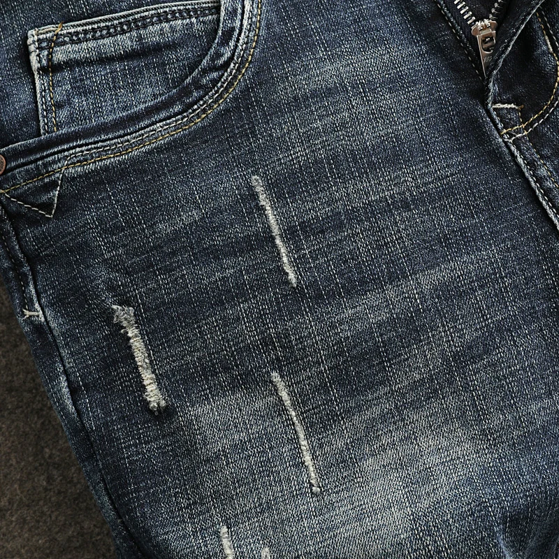 Street Fashion Men Jeans High Quality Retro Black Blue Stretch Slim Fit Ripped Jeans Men Vintage Designer Denim Pants Hombre