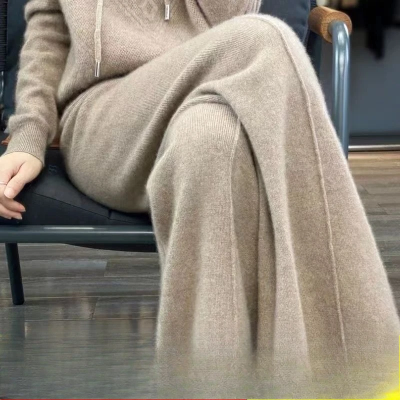 

Шерстяные вязаные тяжелые свободные широкие брюки длиной до пола, универсальные брюки из мягкой шерсти, женские осенне-зимние брюки, повседневные CQ124