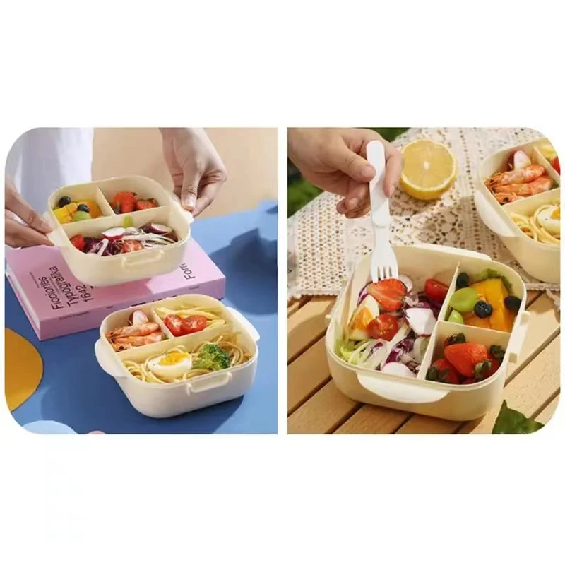 900ml Portable Lunch Containers 3 Grid Food Storage Containers lunch box Durable food box With Fork & Spoon For Work School