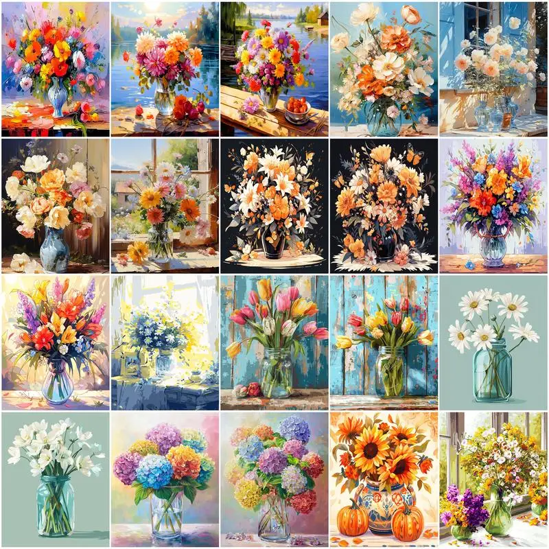 

SDOYUNO-Painting By Numbers,Flowers Vase,Modern,Wall Art Picture,On Canvas,Markers By Numbers,Acrylic,With Frame,Handiwork,Kits