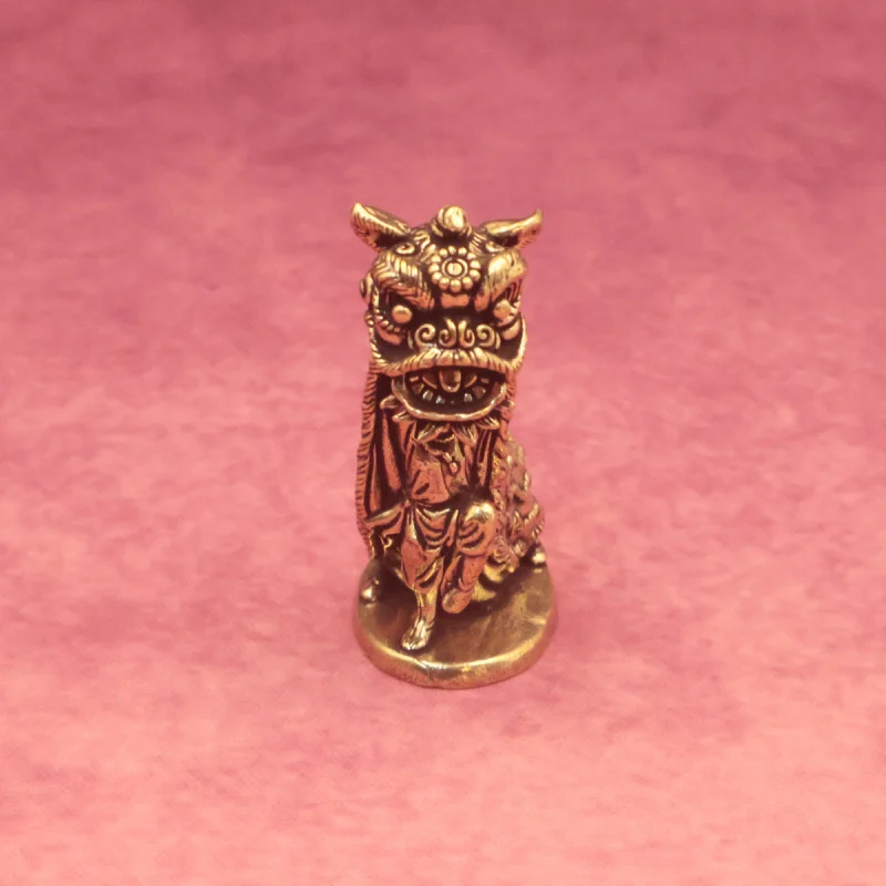 Tambour de guerre en laiton pour la danse du Kung Fu, style chinois, lion éveillé, vintage, mini, solide, antique, ornement de bureau, petite décoration