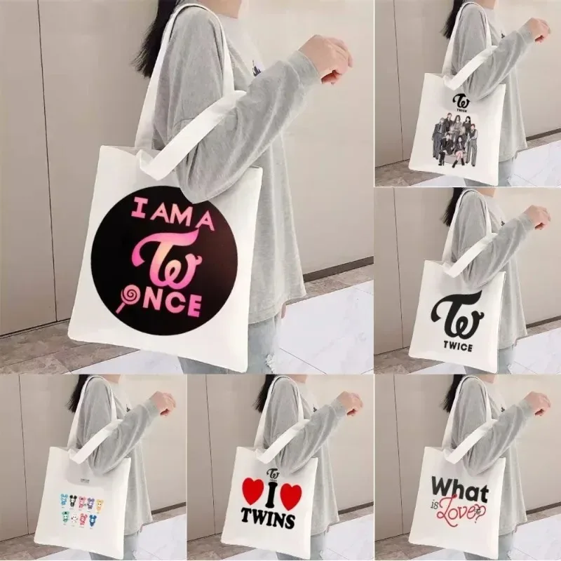 

Twice Y2K Esthetics Women Shoulder Bags Canvas Tote Bag Women Beautiful Shopping Grocery Reusable School Girls Gift