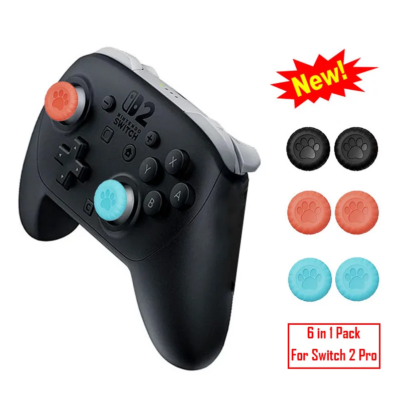 6 Stück süße Katzenklaue, weiche Silikon-Joystickkappen für Switch 2 Pro, Daumenstick-Griffabdeckung für Joy Con 2 Controller-Spielzubehör