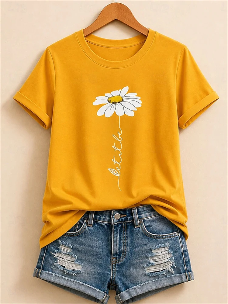 Women's Summer Casual Sports Short-Sleeve T-Shirt Loose-Fitting Fashionable Printed Crew-Neck T-Shirt Loose Comfortable Top