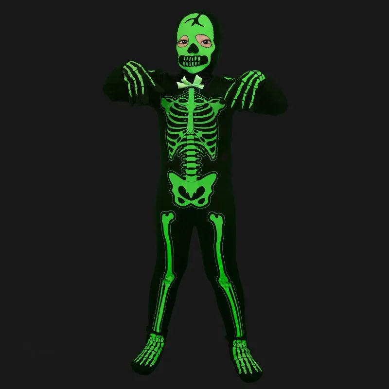 Bear's Den Boys Ghost Jumpsuit ฮาโลวีนเรืองแสงใน Dark Skeleton เครื่องแต่งกายสําหรับเด็กใหม่ 2025