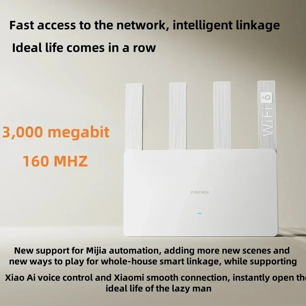 Router Xiaomi AX3000E WiFi6 dengan kecepatan nirkabel 3000M, penguat sinyal 4 arah, mendukung agregasi port jaringan, rumah pintar untuk seluruh rumah